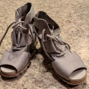 Sorel Gray Lace-Up Open-Toe Block Heel Sandals